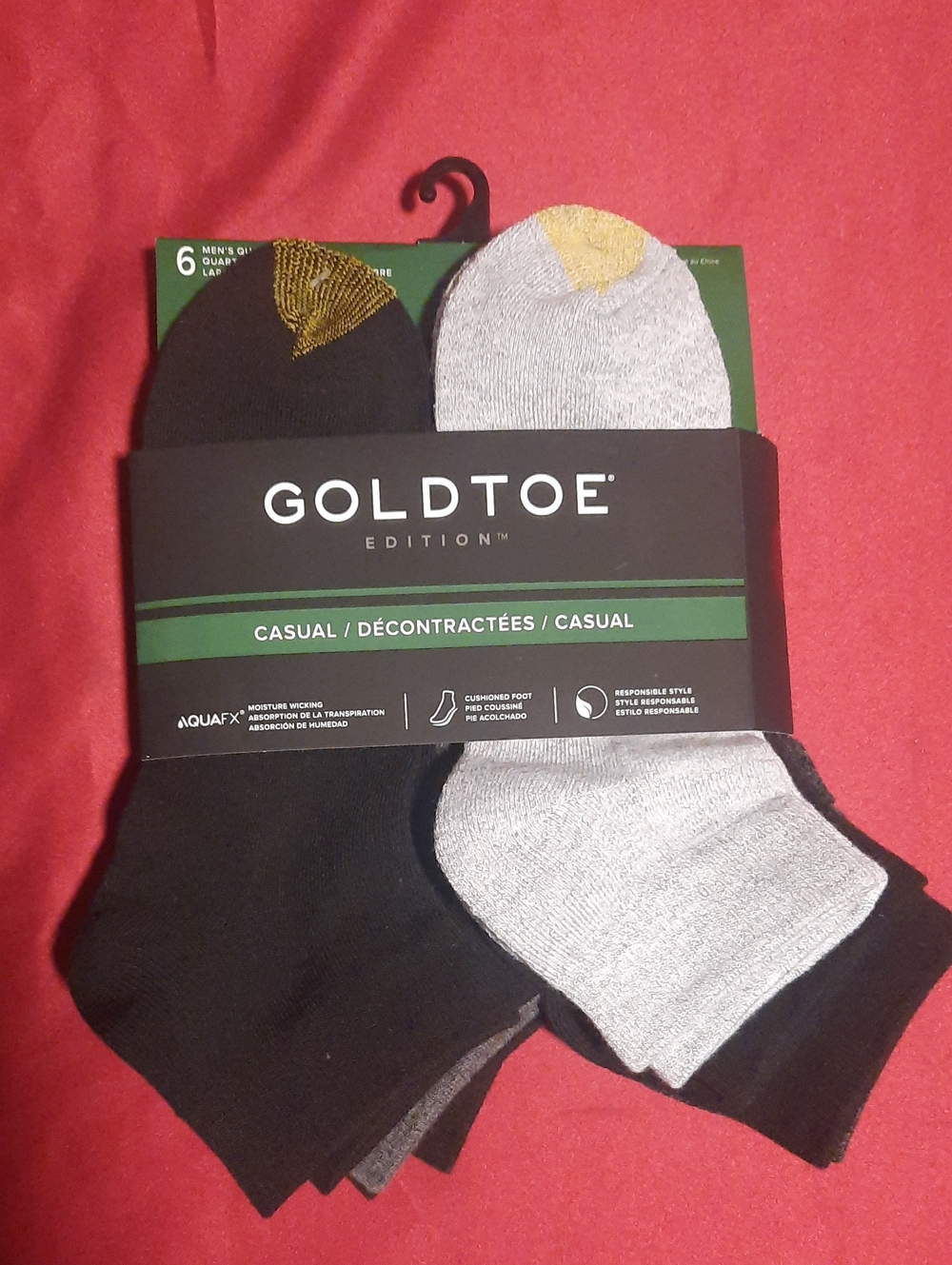 Gold Toe Men's Quarter Socks Black and Gray with Gold Toe Accent 6 Pack